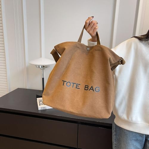 Canvas Retro Tote Bag - Large Capacity Commuter Handbag and Shoulder Bag - color: Coffee