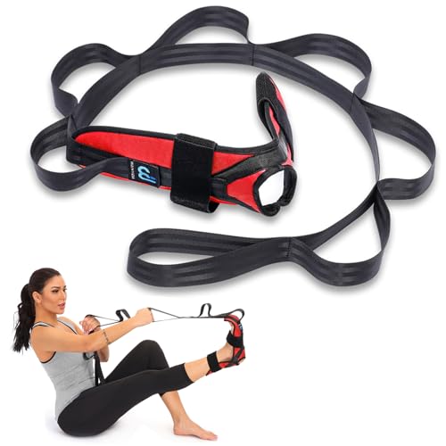 Foot Calf stretcher for Plantar Fasciitis, Achilles Tendonitis, Heel Spurs, Drop Foot. Yoga Stretching Strap for Leg, Thigh and Hamstring (Red) - color: Red