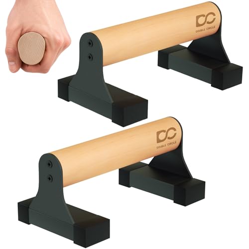 Double Circle Parallettes Push Up Bar with Ergonomic Wooden Handles - Calisthenics Equipment - Non-slip Parallel Bars for Strength Training and Calisthenics - Pushup Handles Parallettes Bars - size: 9 IN