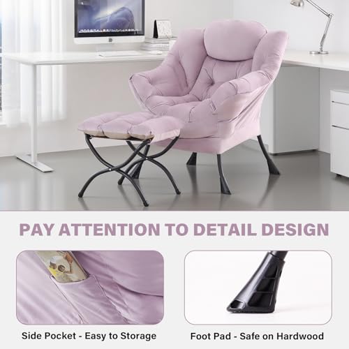 Tiita Lazy Chair with Ottoman, Comfy Reading Accent Chair, Light Purple - color: Light Purple