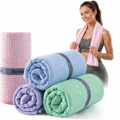 REDKISS 4 Pack Microfiber Workout Towels, Quick-Dry Gym Towels for Men, Yoga & Running, Soft Breathable, 39" x 16" - color: Pink/Light Blue/Green/Light Purple