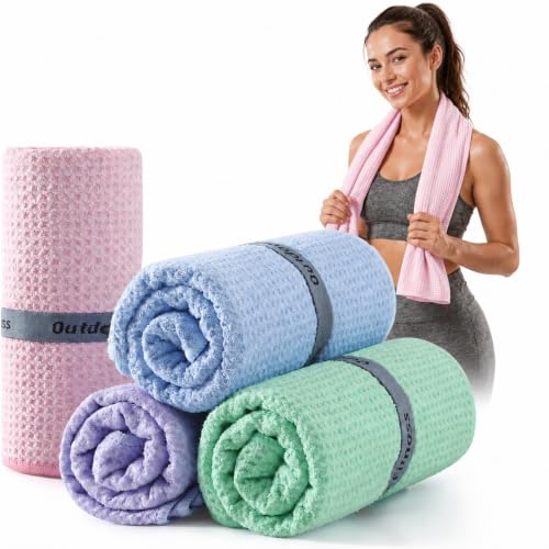 REDKISS 4 Pack Microfiber Workout Towels, Quick-Dry Gym Towels for Men, Yoga & Running, Soft Breathable, 39" x 16" - color: Pink/Light Blue/Green/Light Purple