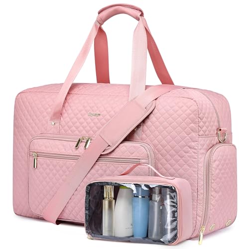 Large Travel Duffle Bag for Women: Carry On Weekender Bags for Womens with Shoe Compartment Overnight Duffel Bags with Wet Toiletry Pocket for Weekend Gym Hospital Bag for Labor and Delivery (Pink) - color: Pink, size: Large
