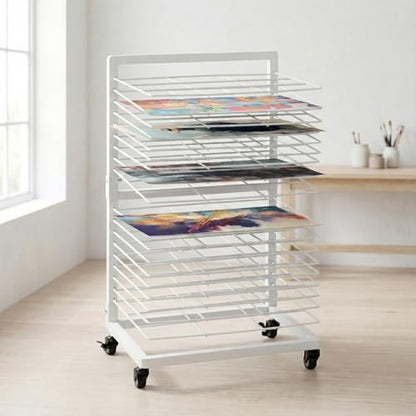 OFFICEROO White Art Drying Rack for Classroom & Preschool – 18-Shelf Mobile Paint Drying Rack, Canvas & Paper Drying Rack for Art Storage - color: White