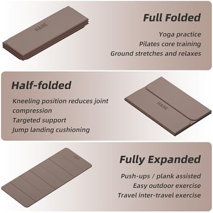 HAHE Foldable Yoga Mat 74"Lx32"Wx1/3"Thick, Folding Exercise Mats - color: Brown
