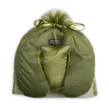 TARA Spa Therapy Herbal-Ease Aromatherapy Pillow Gift Bag Set, Neck + Silk Eye Pillow, Green Olive - color: Green Olive