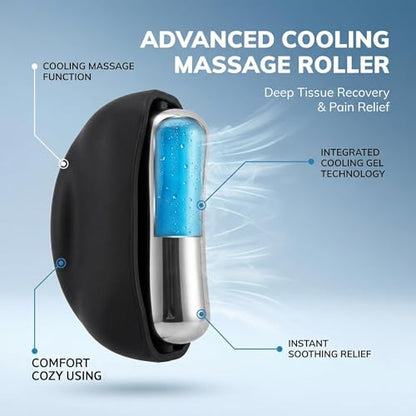 Cooling Massage Roller with Ergonomic Handle for Deep Tissue | Black,360° Easy-Glide Ice Massage Ball for Myofascial Release, Cold Therapy Roller Post-Workout Recovery & Muscle Pain Relief - color: Black