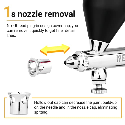 NEOECO SJ83 Airbrush, Self-Centring Plug-in Nozzle，0.2, 0.3 & 0.5mm Nozzle Sets and 1/3 oz Cup, Dual-Action Gravity Feed Airbrush with 1/3 oz,2/3 oz,4/3 oz Replacement Cups (Black) - color: BLACK