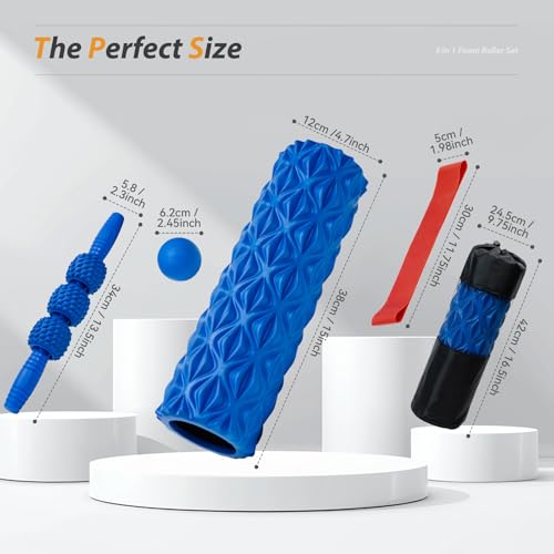SUBCULTUREPICK 5 in 1 Foam Roller Set High Density Deep Tissue Massager | Trigger Point Massage Roller for Muscle Massage, Massage Ball, Resistance Band for Whole Body Physical Therapy Pure Blue - color: Pure Blue