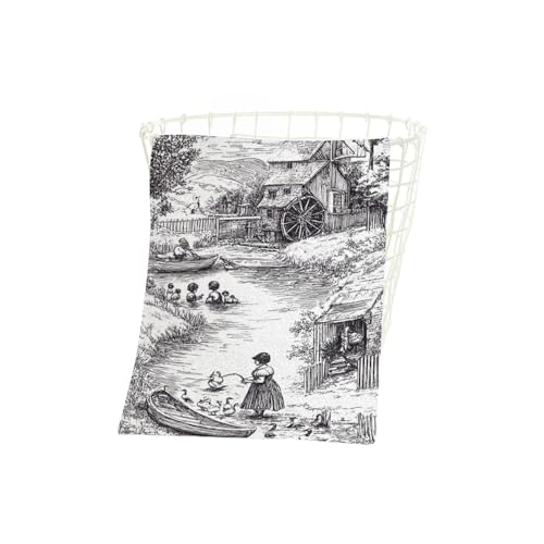 Classic Old Town Beach Towel Village Arcadian Scenes of Fishing Goose Watermill Face Towels Suit Travel Sports Pool Swimming Bath Camping Spa Gym Yoga,15x30 Inch - color: Classic Old Town