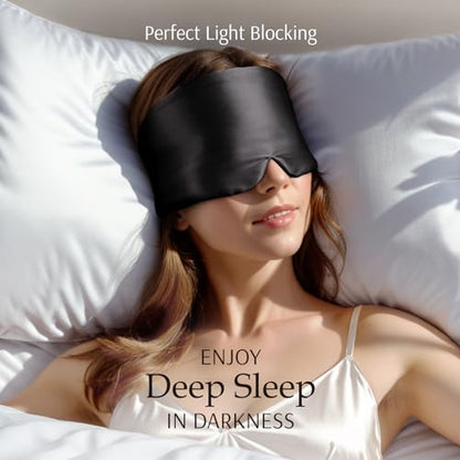 Zenssia 100% Mulberry Silk Sleep Mask Eye Mask for Men and Women, Black - color: Black
