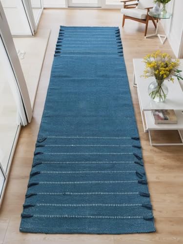 Payal Rugs Cotton Yoga Mat - Eco-Friendly Hand-Woven Rug - Non Slip & Thick (24”x72”x5mm) for Yoga Everyday Fitness at Home - Comfortable Extra-Long - color: Blue