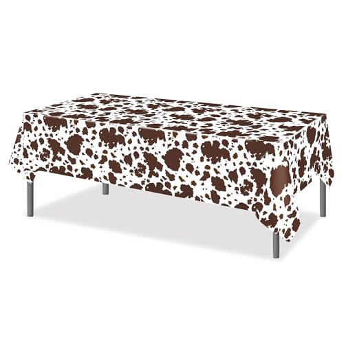 1Pc Cow Party Plastic Tablecloth 54 x 87 Inch Long Table Cover, Brown Cattle Party Tablecover for Farm Cow Theme Kids Baby Shower Birthday Dinner Picnic Kitchen Event - color: Brown Cow