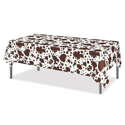 1Pc Cow Party Plastic Tablecloth 54 x 87 Inch Long Table Cover, Brown Cattle Party Tablecover for Farm Cow Theme Kids Baby Shower Birthday Dinner Picnic Kitchen Event - color: Brown Cow