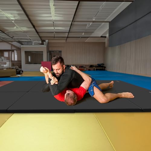 BalanceFrom 10x4 Feet 4-Panel Folding Gymnastics Mat – 2-Inch Thick Pad with Vinyl Surface and Carrying Handles for Tumbling, Yoga, Pilates, Home Workouts, and Martial Arts - color: Black