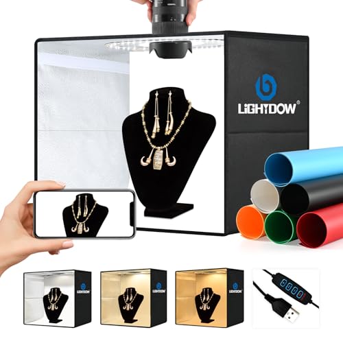 Lightdow 16"x12"x12" Photo Studio Light Box Photography with 120 LEDs (CRI>95), 6 Backdrops - Portable/Dimmable/Versatile Folding Shooting Tents for Toys/Jewelry/Watches/Cosmetics Photography - size: 16"x12"x12"