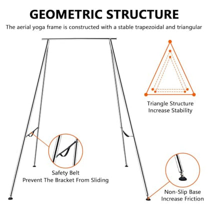 TECSPEC 9.6 FT/115.3 Inch Adjustable Height Aerial Yoga Frame & Hammock, Professional Swing Stand with 18 FT/33FT Aerial Silk, 550lbs Max Capacity - color: Purple