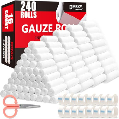 DMSKY 240 Pack Gauze Rolls, 4 in x 4.1 Yards | Individually Wrapped Gauze Wrap Roll for Wounds, Premium Rolled Gauze Bandage Wrap, Mummy Wraps - color: 240 Pack, size: 4 IN