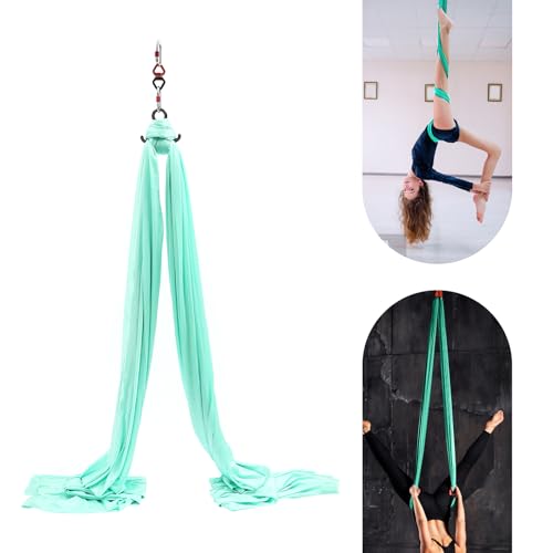 Aerial Yoga Hammock, 440 lbs Capacity Ceiling Mounted Aerial Silks Kit with 360° Swivel, Polyester Fabric for Home Gym Studio, 16.4ft - color: Green, size: 6M/19.68FT