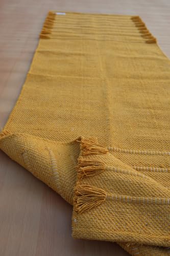 Jaipur Art & Rugs Cotton Yoga Rug - Eco-Friendly Hand-Woven Thick Mat (24”x72”x5mm) for Everyday Fitness at Home - Comfortable & Extra-Long - color: Mustard