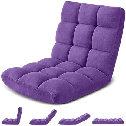 Folding Floor Gaming Chair, Adjustable 14-Position Backrest, 6-Inch Thick Flannel and Skin-Friendly Cotton Sponge, Breathable, Ideal for Gaming, Meditating, Sleeping, Purple - color: Purple