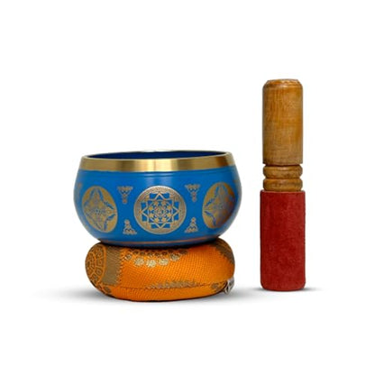 Nature's Own Tibetan Singing Bowl Set- Easy to Play- Meditation Sound Bowl Handcrafted in Nepal for Yoga, Mindfulness, Chakra Healing, Stress Relief- Spiritual Gifts for Women and Men (3.5 Inch, Blue) - color: Blue