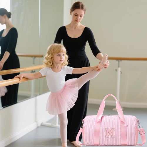 Girls Gym Bag Dance Bags Personalized Initial Ballet Bags Travel Tote with Adjustable Straps,Birthday Gifts for Women Girls Kids Teens (Pink-M) - color: Pnk, style: M