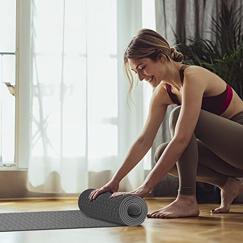 Yoga Mat 1/3" (8mm) Thick Non-Slip, Women Men Fitness & Exercise Mat, 72"Lx24"W Eco-Friendly TPE Workout Mat with Carrying Strap for Yoga, Pilates, Home Gym, Floor Exercises - color: Grey