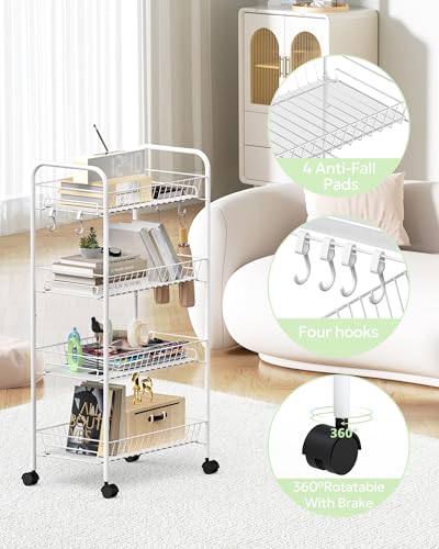 Mythinglogic 4-Tier Rolling Cart with 360° Wheels, Yoga Mat Storage Racks for Home, Gym Rack for Dumbbells Kettlebells Foam Roller, Yoga Strap and Resistance Bands, Workout Equipment