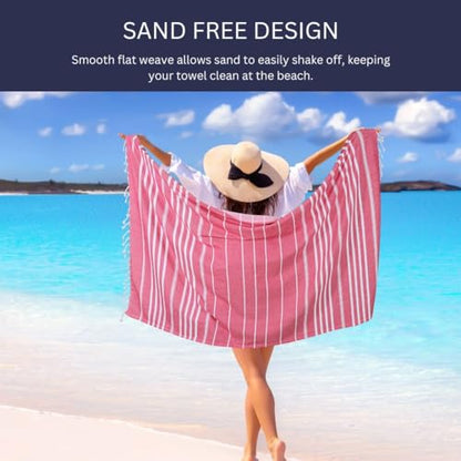 WeWove Turkish Peshtemal Beach Towels Large 39x70 Inch Set of 2-100% Cotton Soft Quick-Drying Absorbent Washable - Versatile for Beach Bath Pool Spa Picnic Travel - Turkish Towels Blue Pink - color: Blue Pink