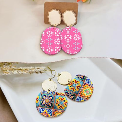 8Pcs Retro Floral Transfer Paper for Earrings & Polymer Clay, Symmetrical Flower Pattern Design Water Soluble Transfer Sheet for Polymer Clay DIY Art Crafts Jewelry Earrings Making Supplies 5.82X3.9in