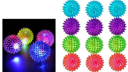 JA-RU Light Up Spiky Balls for Kids (12 Pack) – Light Up Bouncy Balls, Spiky Fidget Toys, Sensory Bin Filler, Stress Relief Toy, Bulk Party Favors – 695-12p - size: 12 Pack of Spike Balls