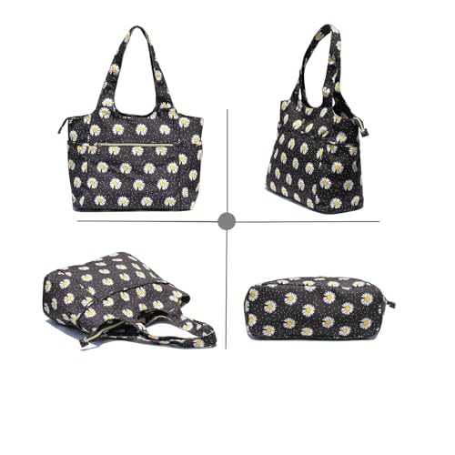 ESVAN Yoga Tote Bag Mat bag Women Shoulder Bags Carryall Tote for Travel Office Workout Gym Nurse Beach - color: Canvas Black Flower