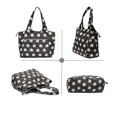 ESVAN Yoga Tote Bag Mat bag Women Shoulder Bags Carryall Tote for Travel Office Workout Gym Nurse Beach - color: Canvas Black Flower