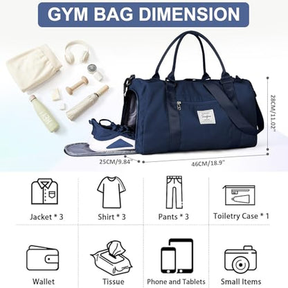 Gym Bag Womens with Shoes Compartment Travel Duffel Bag Dark Blue - color: B4-Dark Blue+Toiletry Bag