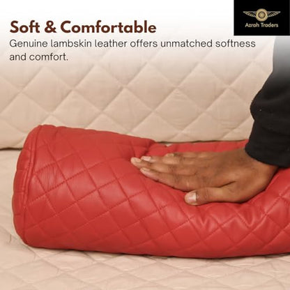 Neck Roll Pillow Cushion Cover, 16x6 Inch Full Moon Round Bolster Pillow Case, Cylinder Soft Lambskin Leather Pillowcase for Head, Spine & Neck Support During Sleep - Quilted Cherry Red Pack of 1 - color: Quilted Cherry Red Pack of 1