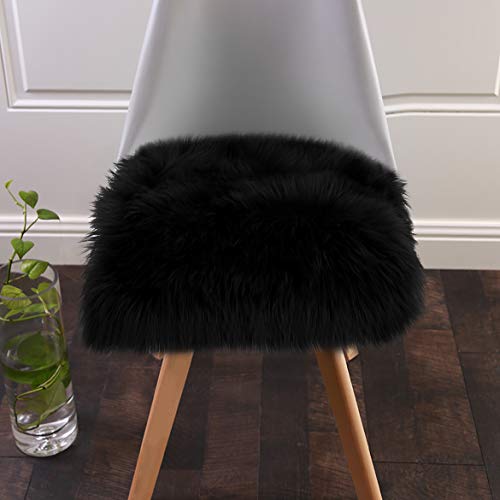 Softlife Black Faux Fur Sheepskin Chair Cover Seats Cushion Pad Super Soft Area Rugs for Living Bedroom Sofa Dorm (1.6ft x 1.6ft) - color: Black