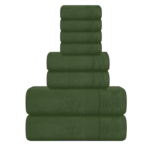 Belizzi Home 8 Piece Towel Set 100% Ring Spun Cotton, 2 Bath Towels 27x54, 2 Hand Towels 16x28 and 4 Washcloths 13x13 - Ultra Soft Highly Absorbent Machine Washable Hotel Spa Quality - Olive Green - color: Olive Green, size: 8 Piece Towel Set