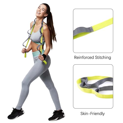 10 Loop Yoga Stretching Strap for Physical Therapy - Non-Elastic Exercise Band for Pilates, Yoga, Stretching for Women & Men - color: Green/Grey