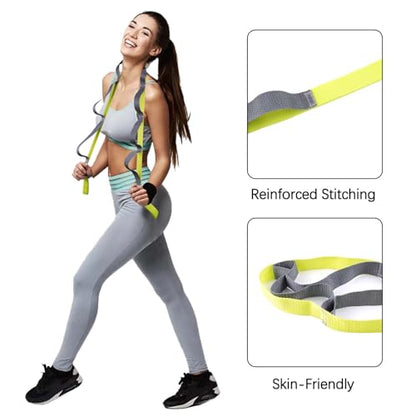 10 Loop Yoga Stretching Strap for Physical Therapy - Non-Elastic Exercise Band for Pilates, Yoga, Stretching for Women & Men - color: Green/Grey