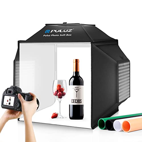 PULUZ Upgrade Light Box & Soft Box, 16"x16" Professional Shooting Tent with 480 LED Lights Photo Studio Light Box Photography with 4 Color PVC Backdrops for Jewelry and Product Photography - size: 16.0*16.0 Inch