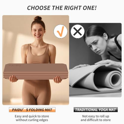 PAIDU Foldable Yoga Mat 10MM Thick SGS Certified TPE 75x26" Portable - color: Brown + apricot