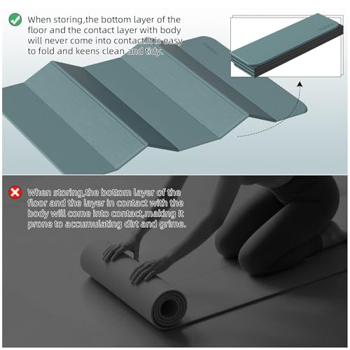 PAIDU Foldable Yoga Mat 10MM Thick 75‘’x40‘“ Quick Fold Easy Storage - color: Deep green+Black