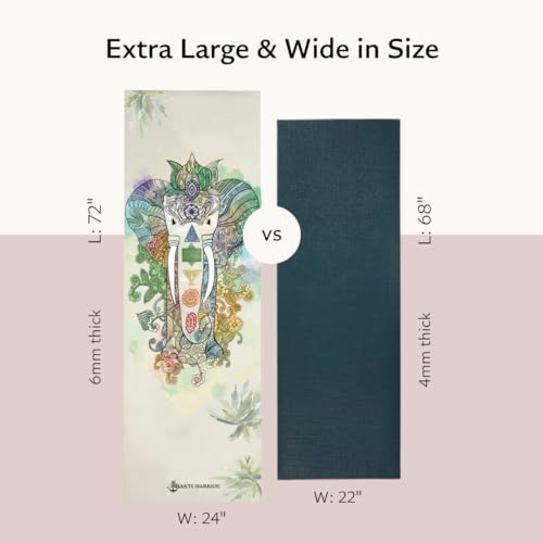 Shakti Warrior TPE Yoga Mat (72 inch x 24 inch x 6mm Thick) | Artist-designed premium TPE yoga mat with a non-slip surface for regular yoga, hot yoga, Pilates, workouts and practice. - color: Elephant
