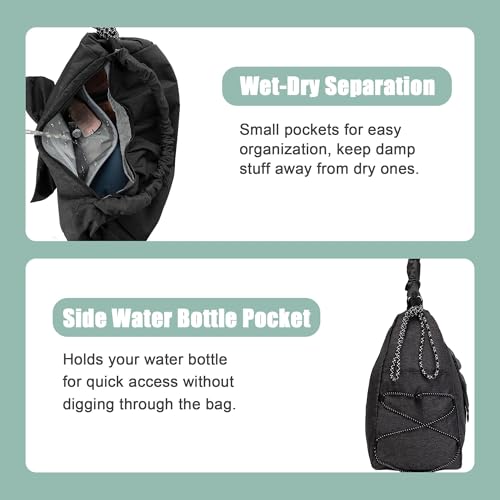 WOLT Gym Bag For Women, Yoga Mat Bag with Shoes Compartment, Wet Pocket and Water Bottle Pocket - color: Black