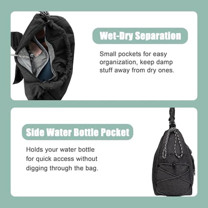 WOLT Gym Bag For Women, Yoga Mat Bag with Shoes Compartment, Wet Pocket and Water Bottle Pocket - color: Black