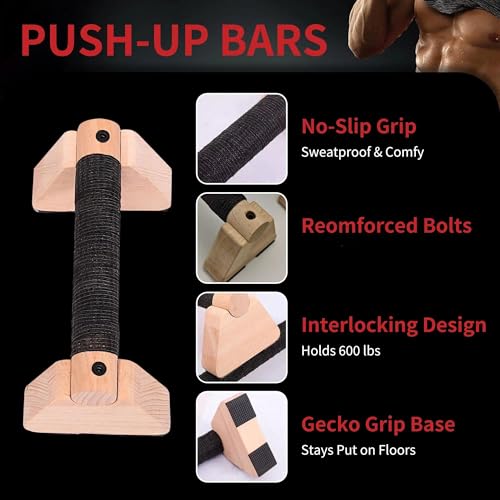 Wooden Parallettes Bars – Pair of 20CM Solid Wood Push Up Bars for Calisthenics, Handstand Training & Strength Workouts, Non-Slip Base Handstand Blocks & Pushup Handles for Home Gym Fitness