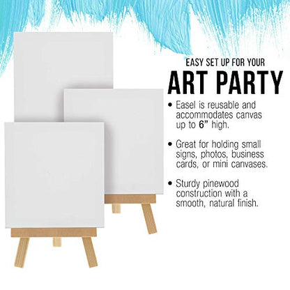 U.S. Art Supply 5" x 5" Stretched Canvas with 8" High Small Natural Wooden Easel (12 Pack), A-Frame Canvas Stand Tripod, Small Painting Easels - Tabletop Easel for Painting, Canvases, Student Crafts - size: 8" Easel & 5x5 Canvas - 12-pack