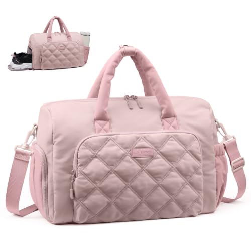 LOVEVOOK Small Gym Bag for Women with Large Water Bottle Pocket,Pink | Shoe Compartment,Duffle Bag with Wet Pocket,Overnight Bags,Lightweight Carry on Weekender Duffel for Workout Dance Ballet - color: Pink, size: Large