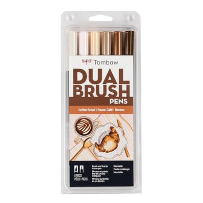 Tombow 56241 Dual Brush Pen Art Markers, Coffee Break, 6-Pack